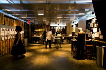 Final touches are given to spy-land at Double-O-Fourteen's Gala Galore at Live Arts in Charlottesville